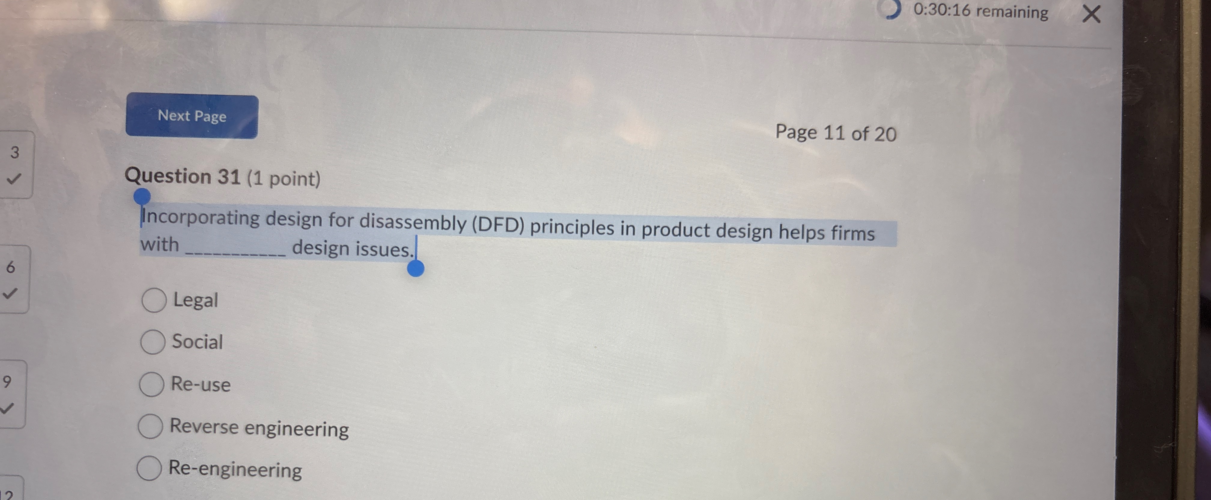 0 : 3 0 : 1 6 remaining 3 Question 3 1 ( 1 point