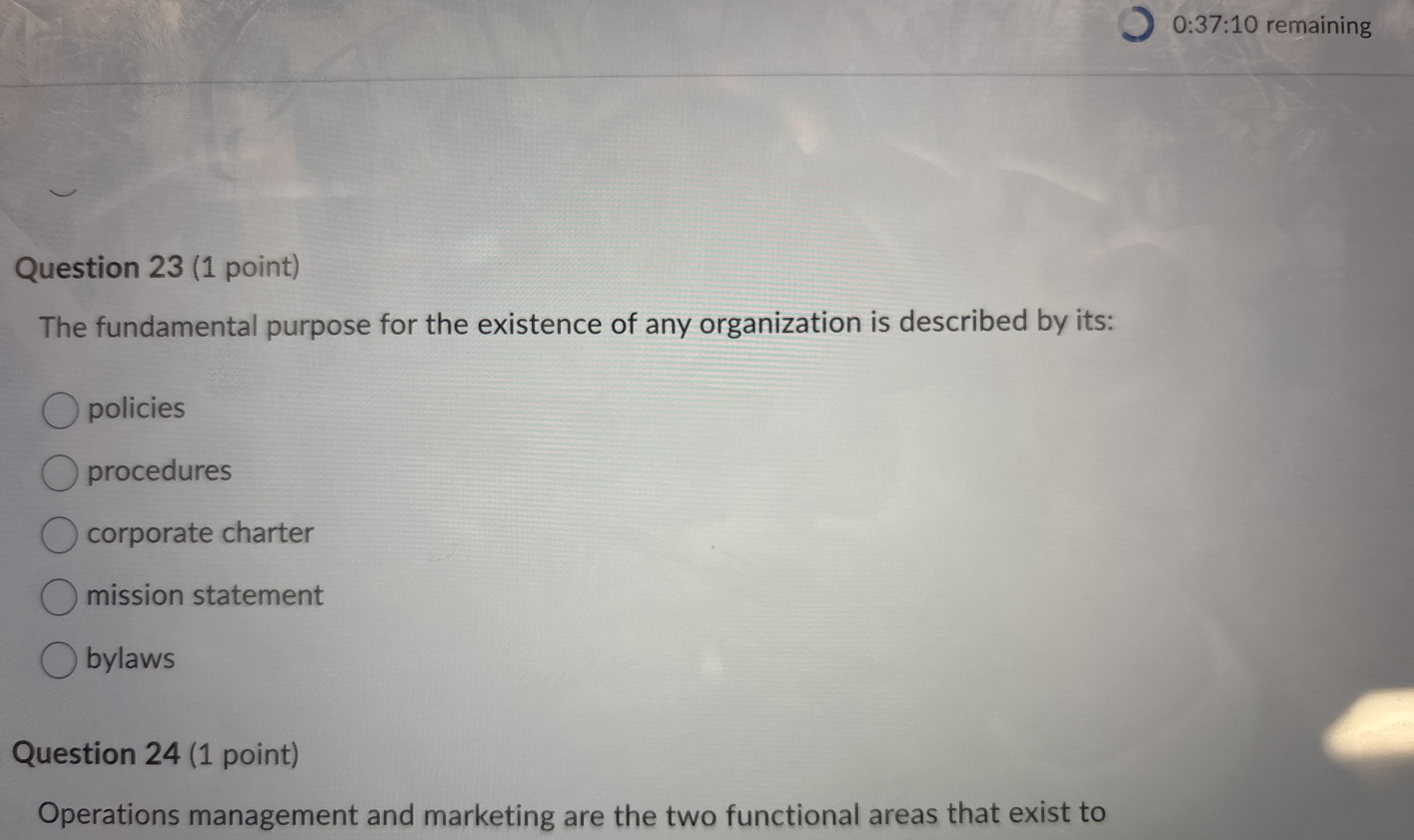 0 : 3 7 : 1 0 remaining Question 2 3 ( 1 point )