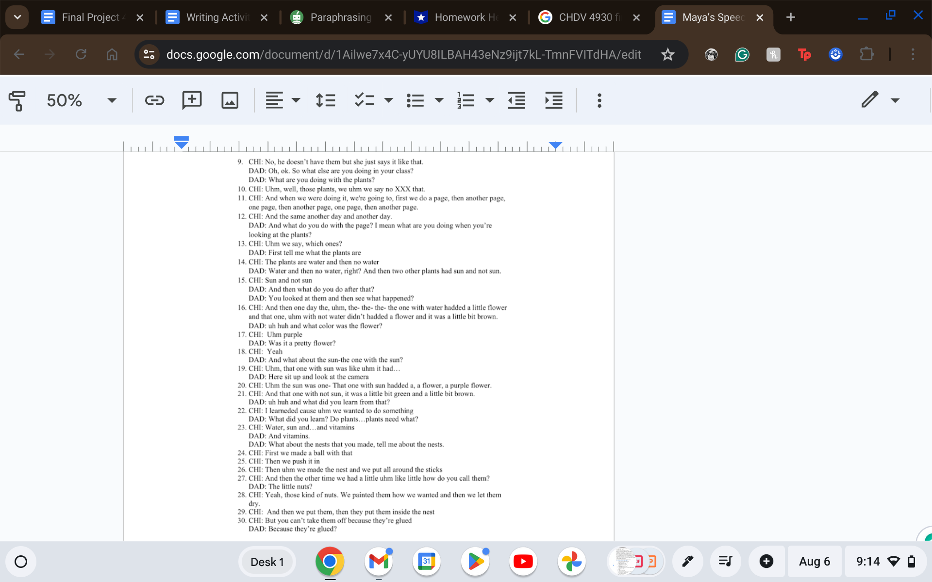 Examine Maya's language mixing. - First, define
