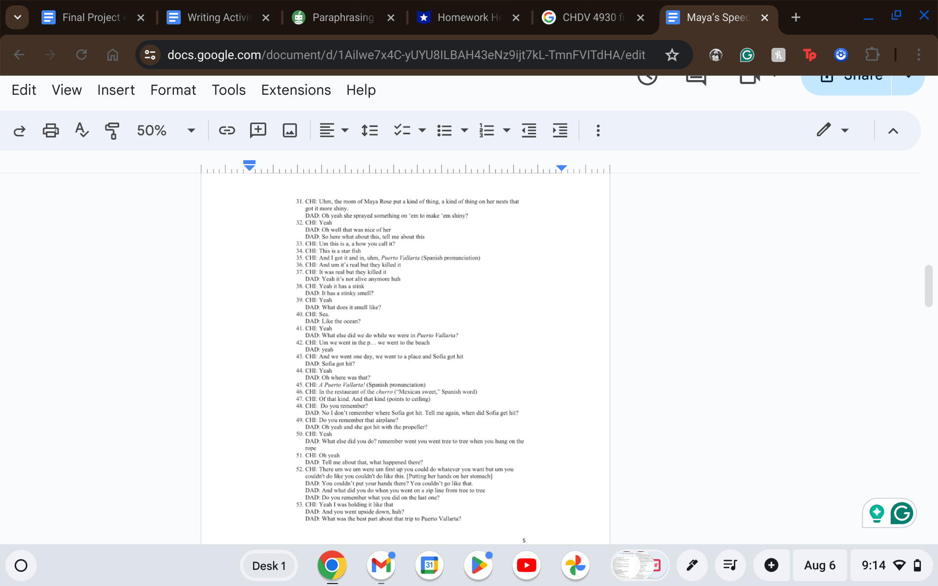 Examine Maya's language mixing. - First, define
