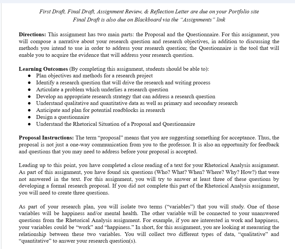 First Draft, Final Drafi, Assignment Review, &