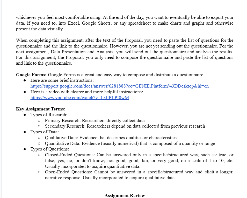 First Draft, Final Drafi, Assignment Review, &