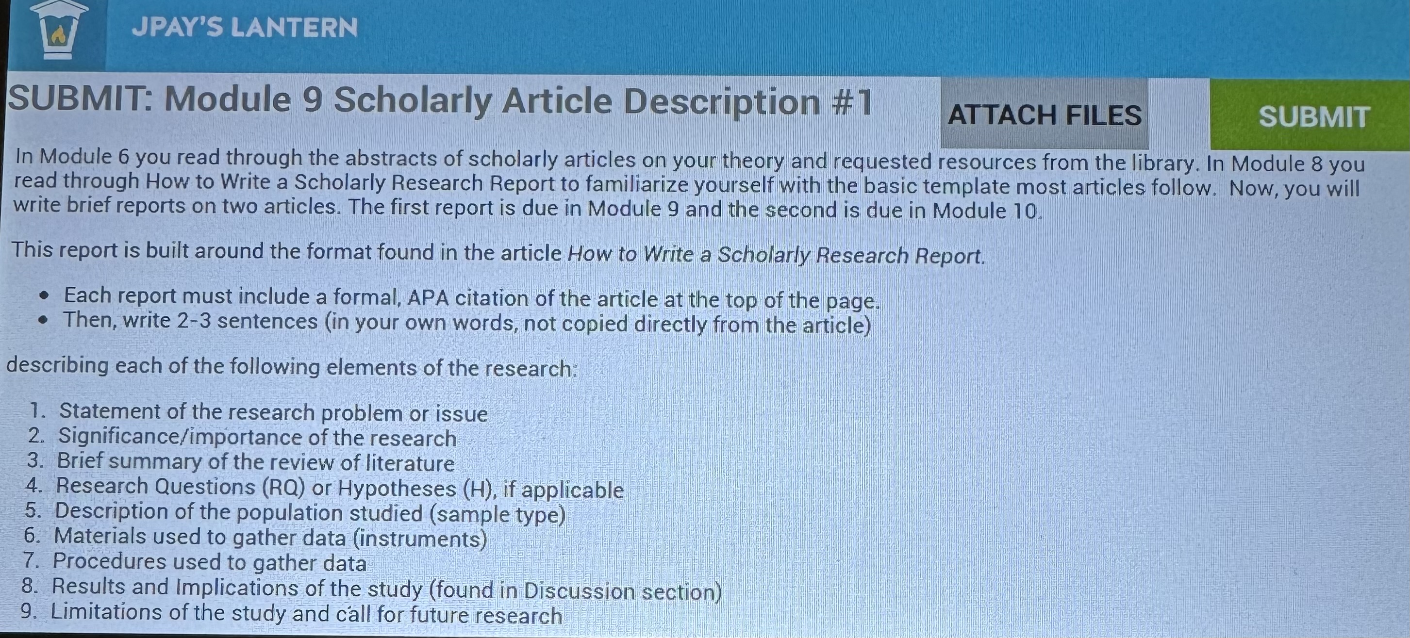JPAY'S LANTERN SUBMIT: Module 9 Scholarly