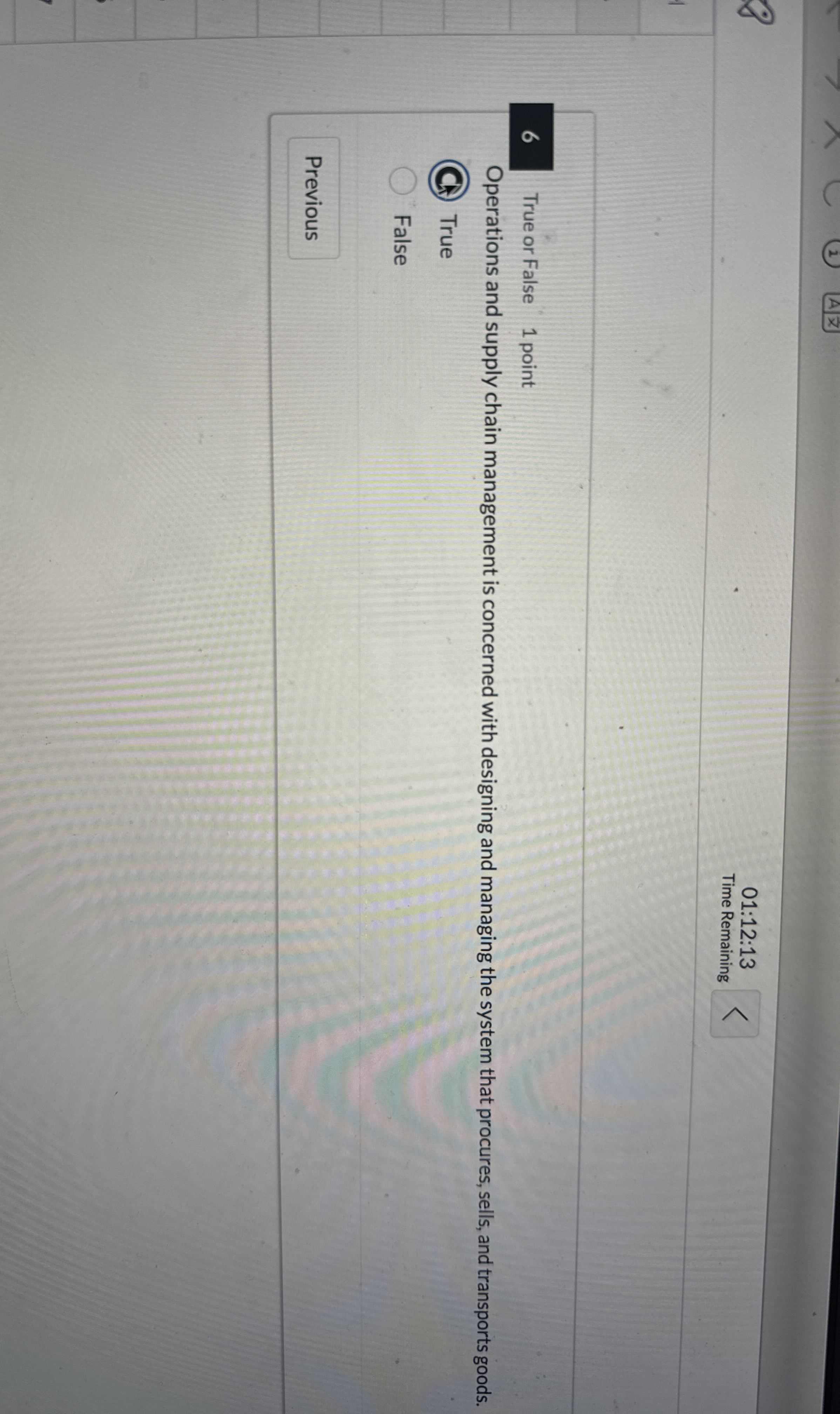 0 1 : 1 2 : 1 3 Time Remaining 6 True or False 1