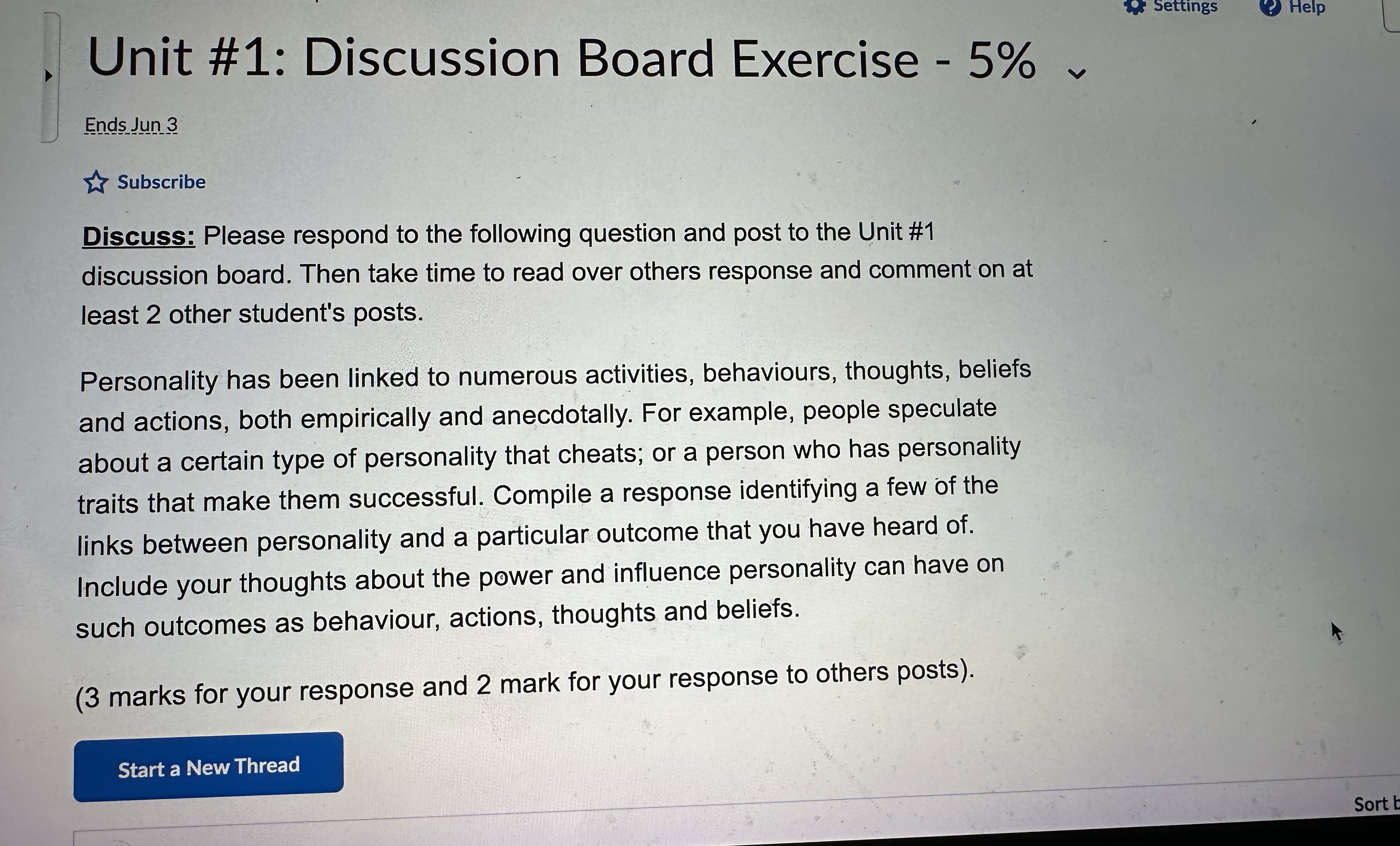 Please help me answer this discussion Settings