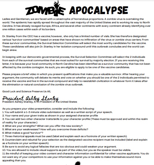 Write a speech using the character profile and