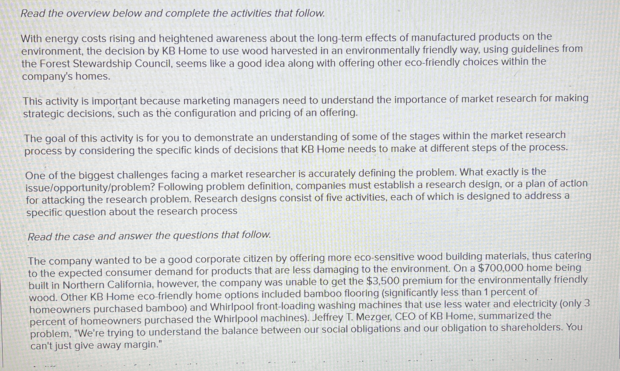 Read the overview below and complete the