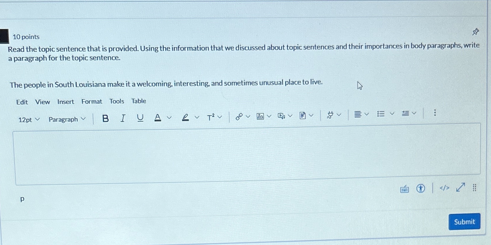 10 points Read the topic sentence that is