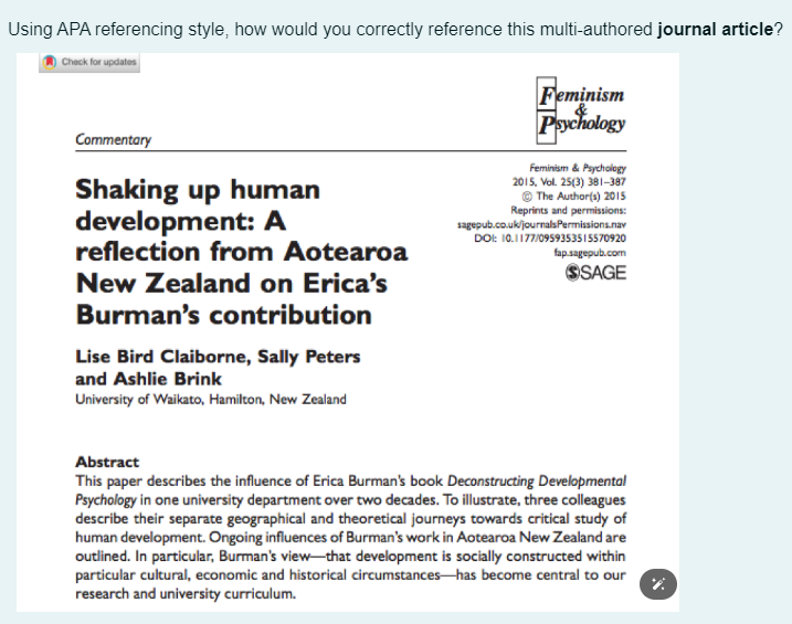 Using APA referencing style, how would you