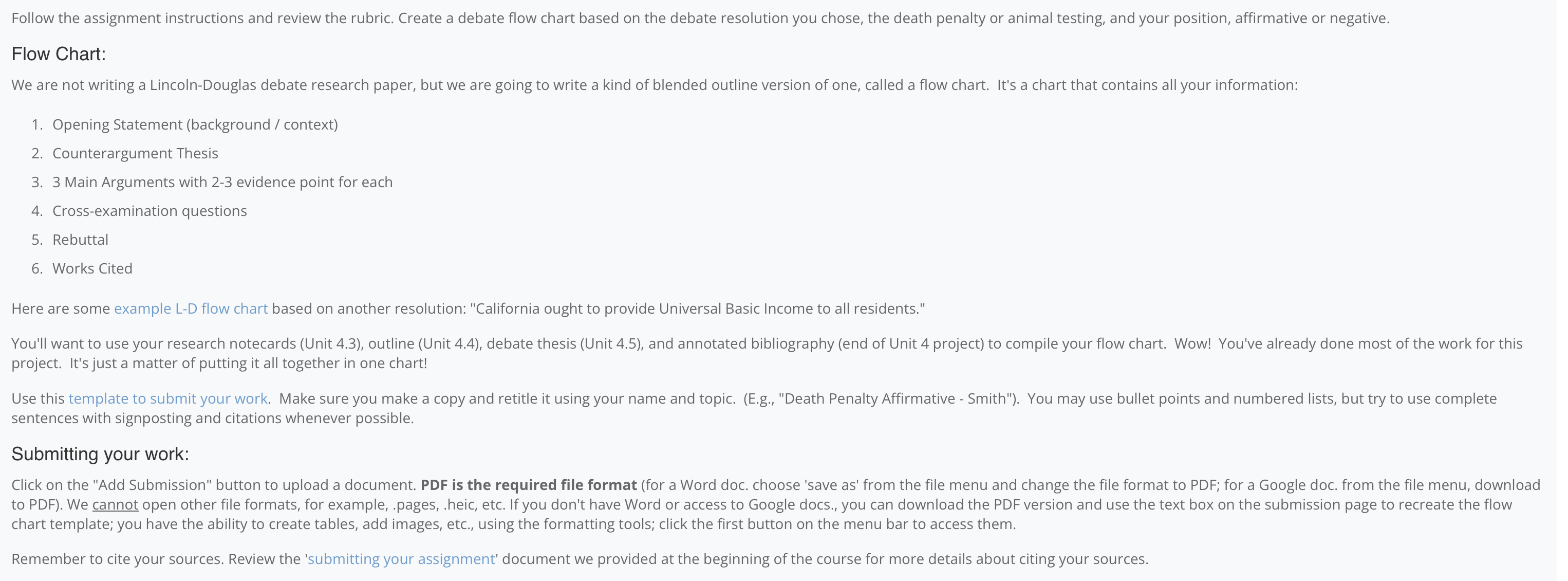 Follow the assignment instructions and review the