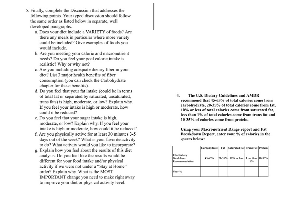 INSTRUCTIONS: ???Using your original food intake