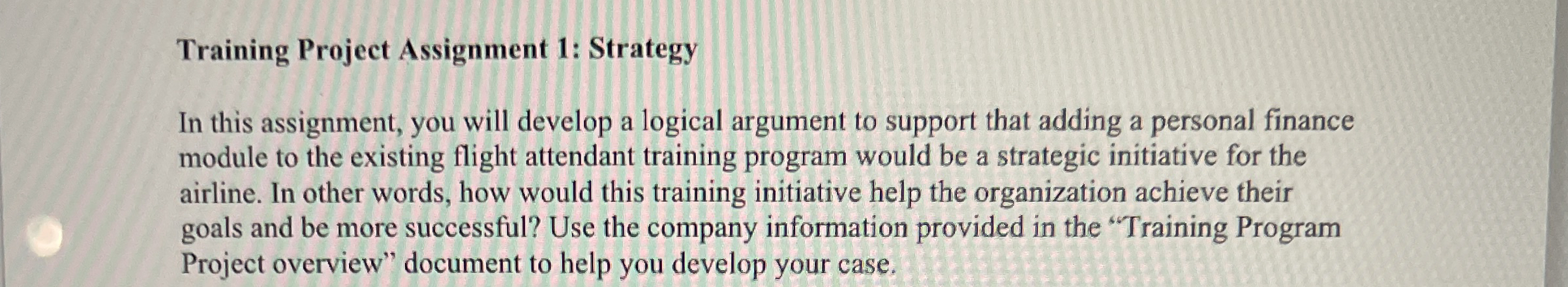 Training Project Assignment 1 : Strategy In this