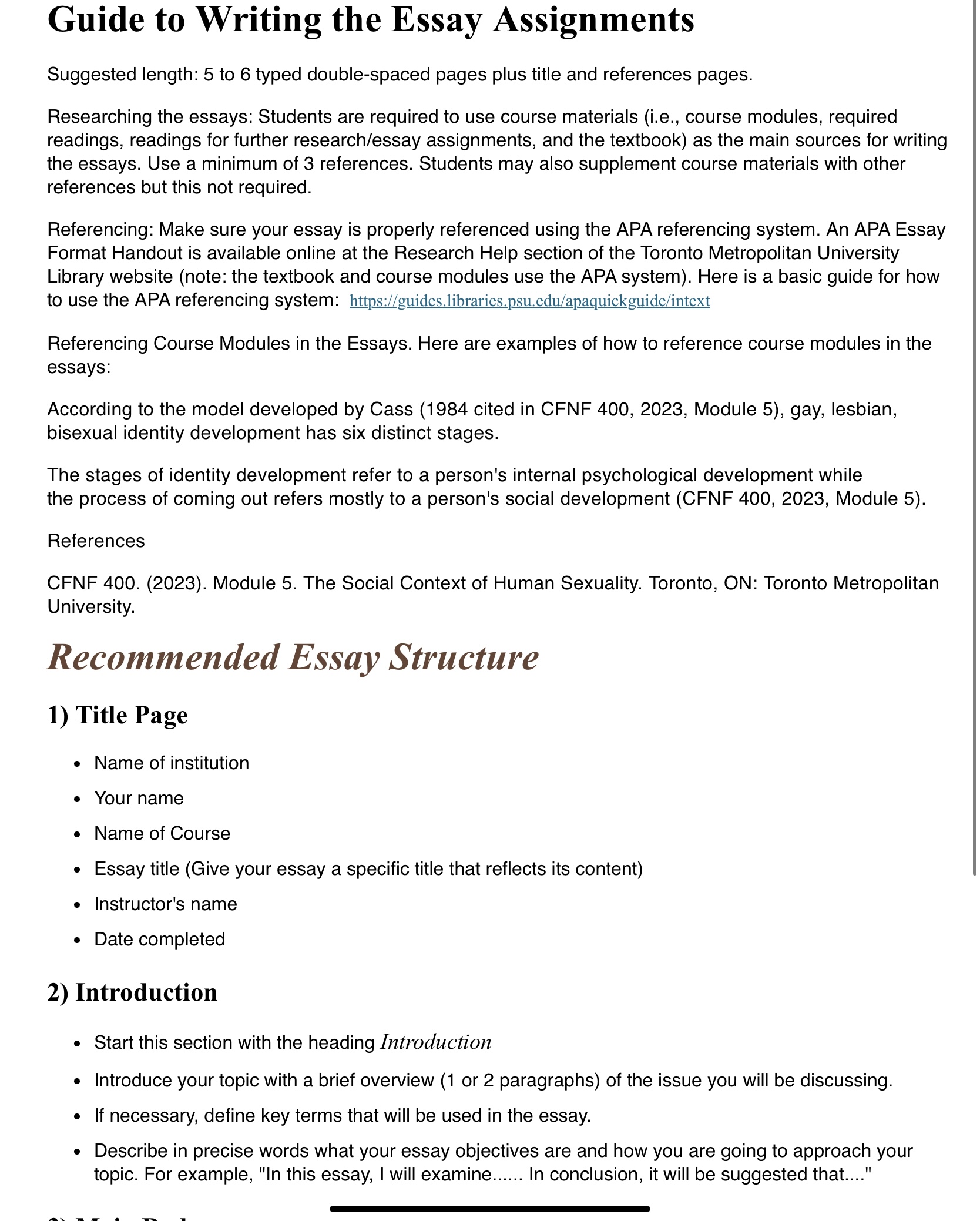 topics, which are provided below. Essays should