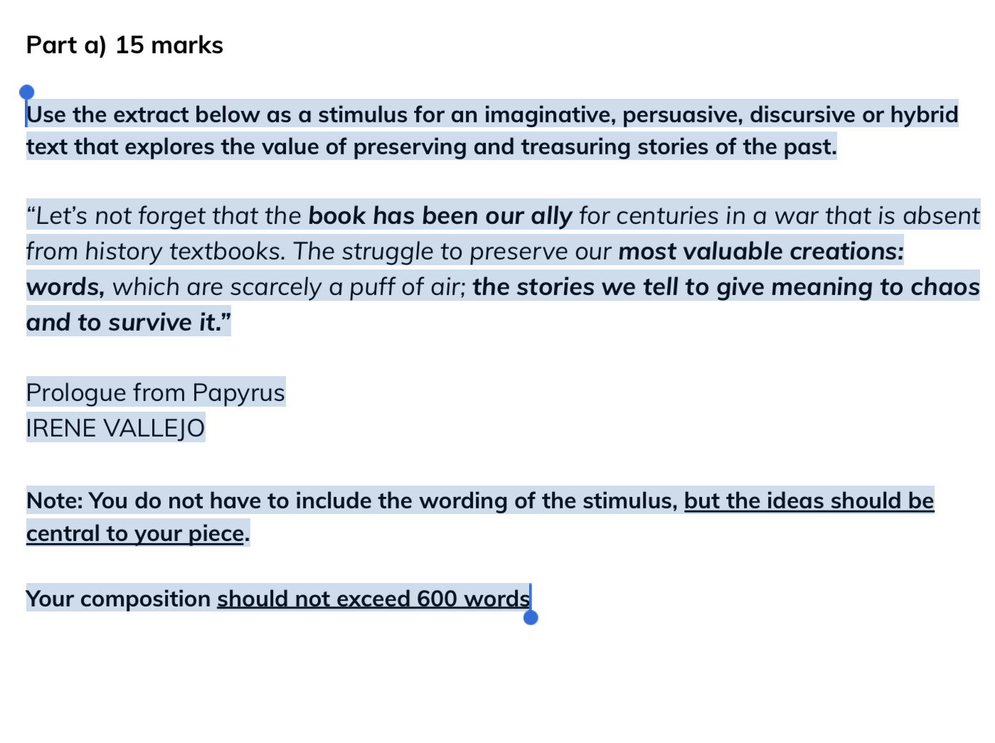 Write a brief layout for this stimulus for a