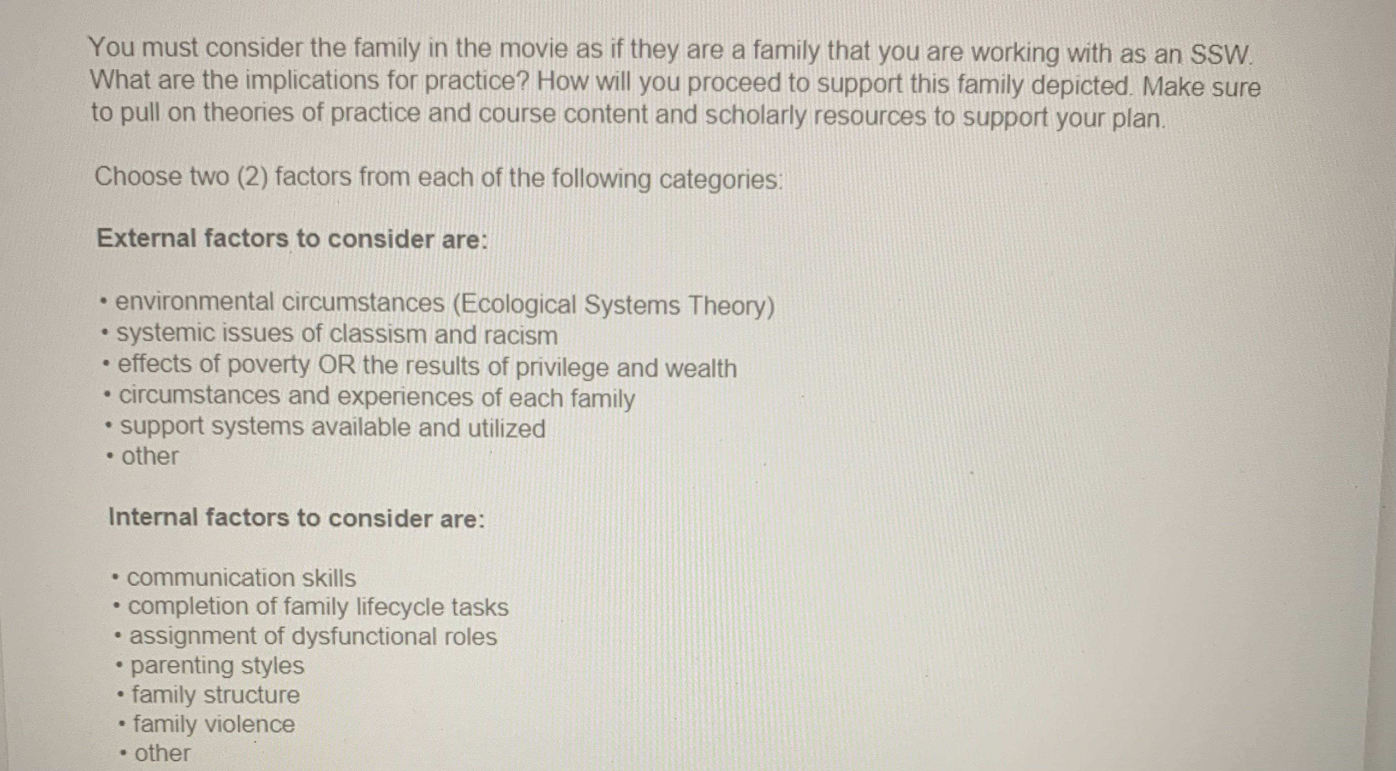 I just need an answer for either external factors