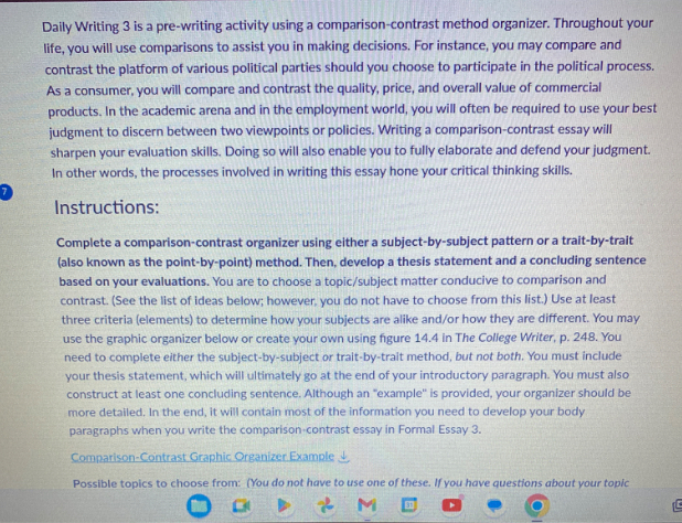 Daily Writing 3 is a pre-writing activity using a