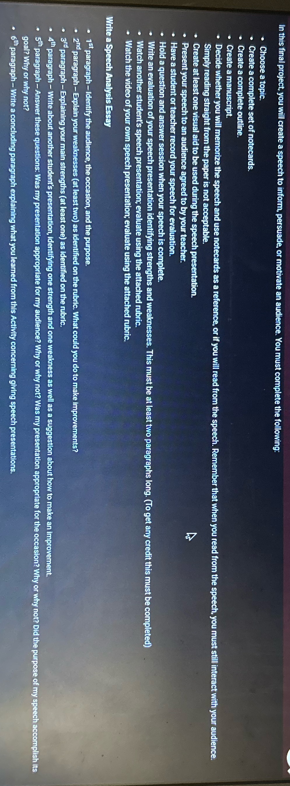 In this final project, you will create a speech