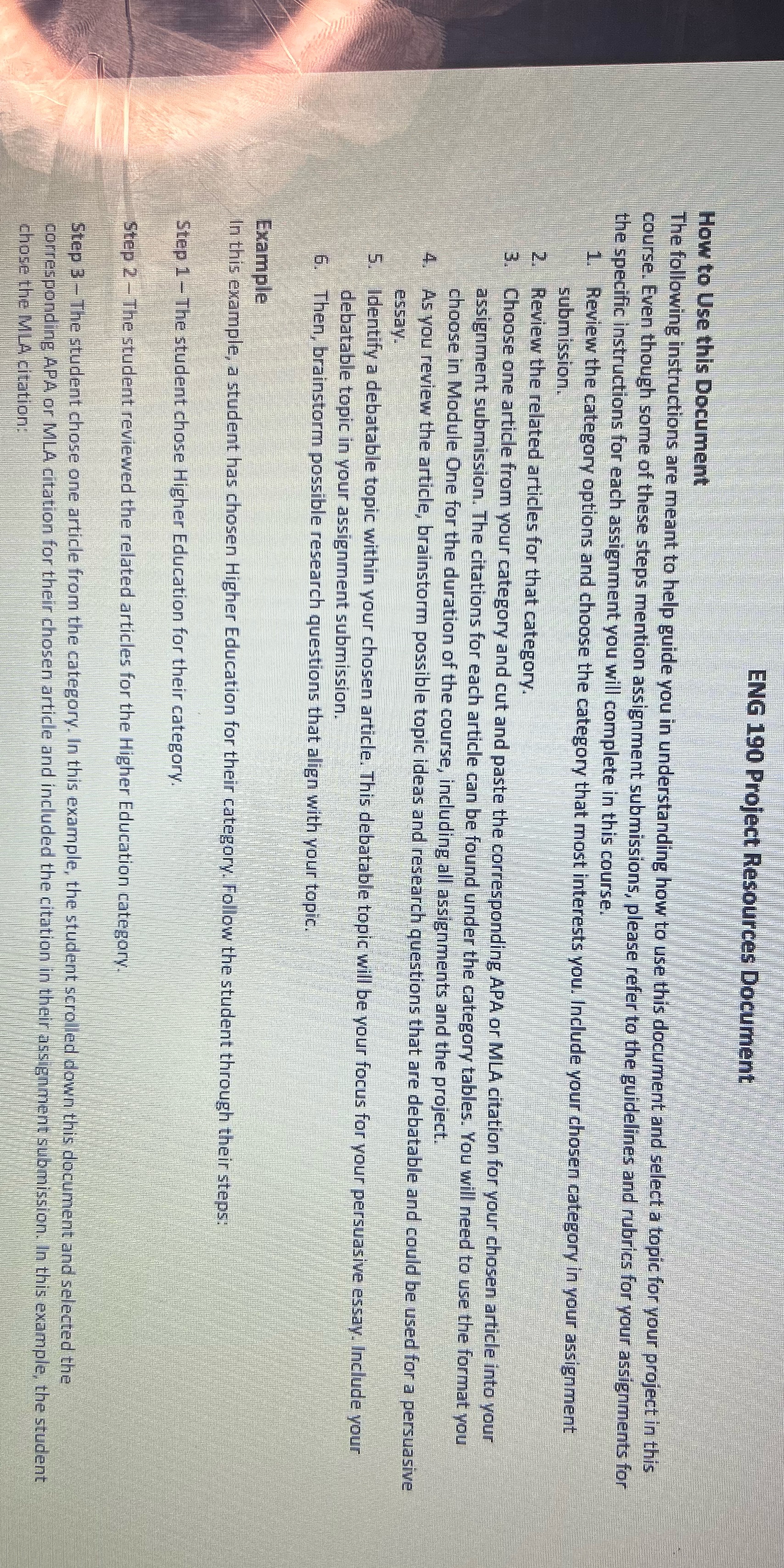 ENG 190 Project Resources Document How to Use