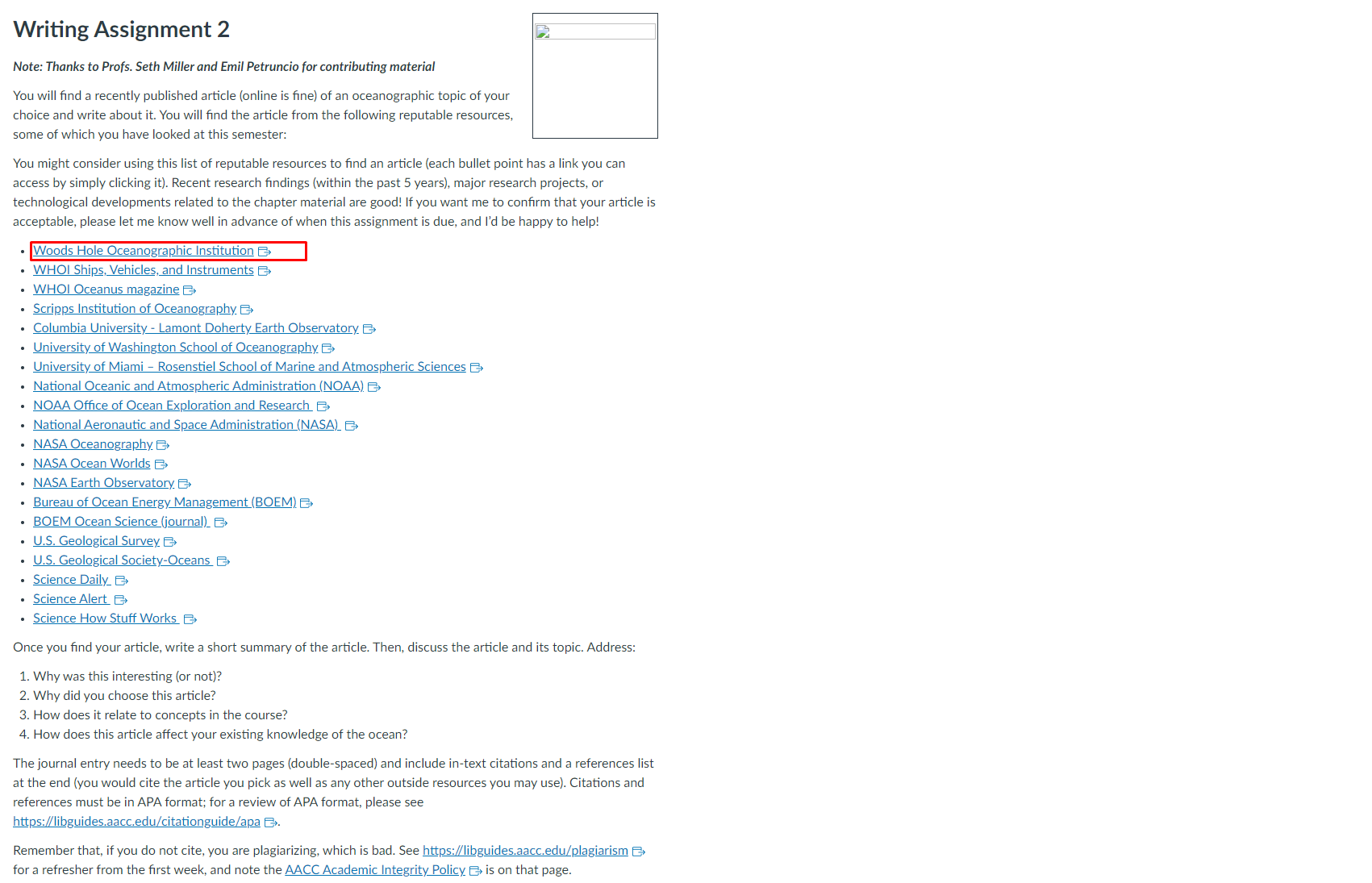 https://www.whoi.edu/ Writing Assignment Rubric