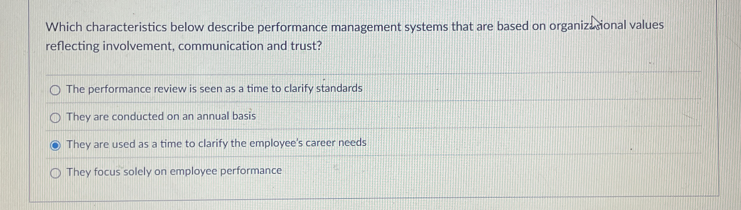 Which characteristics below describe performance