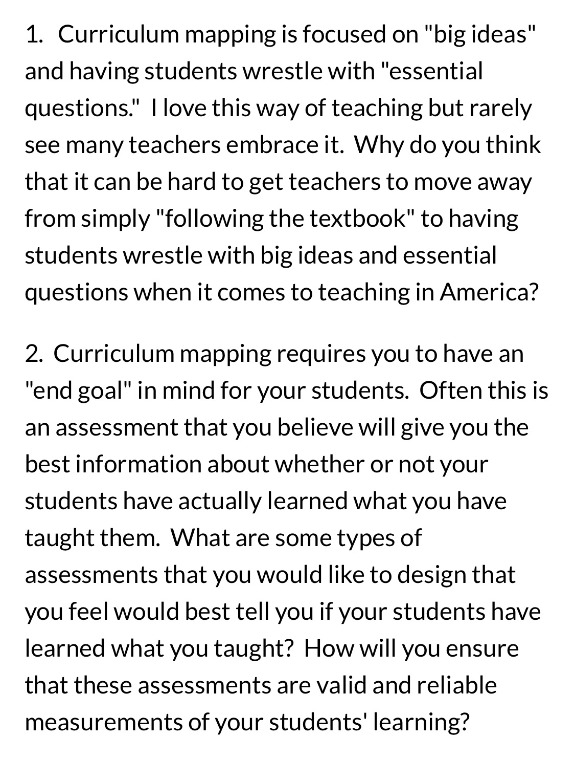 1. Curriculum mapping is focused on "big ideas"