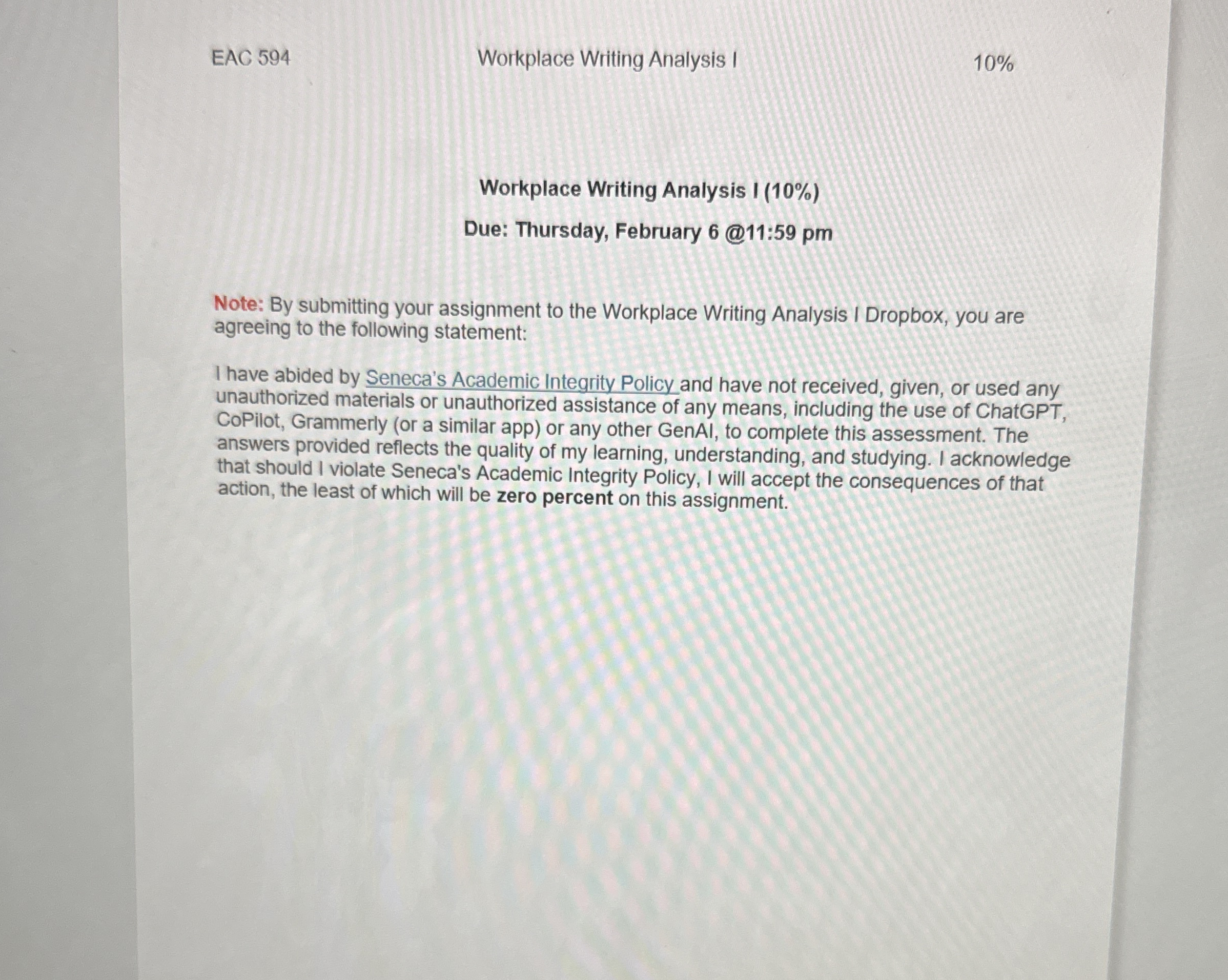 EAG 5 9 4 Workplace Writing Analysis I 1 0 %