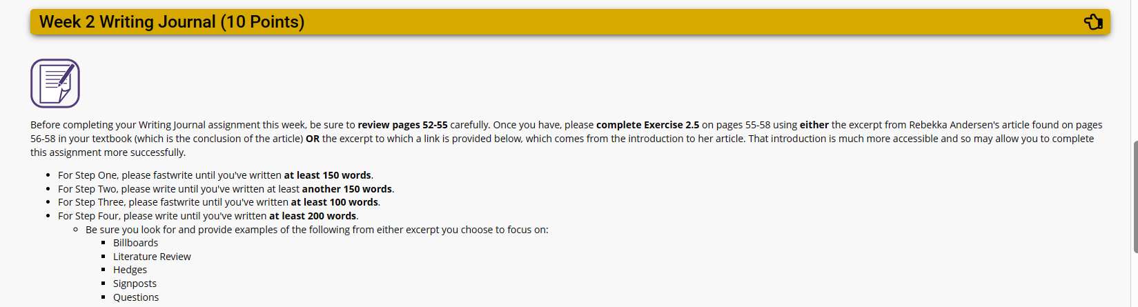 Before completing your Writing Journal assignment