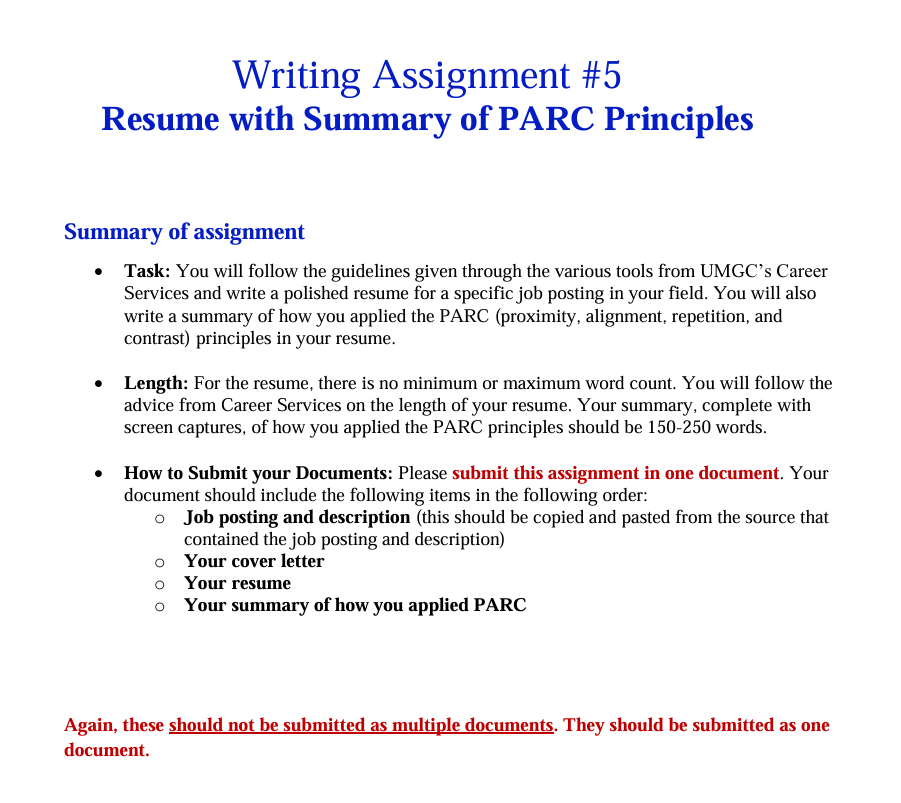 Writing Assignment #5 Resume with Summary of PARC