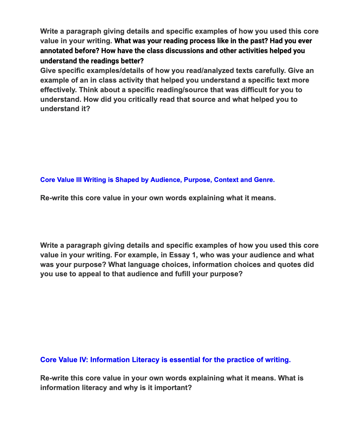 Reflective Statement/Core Values Assignment