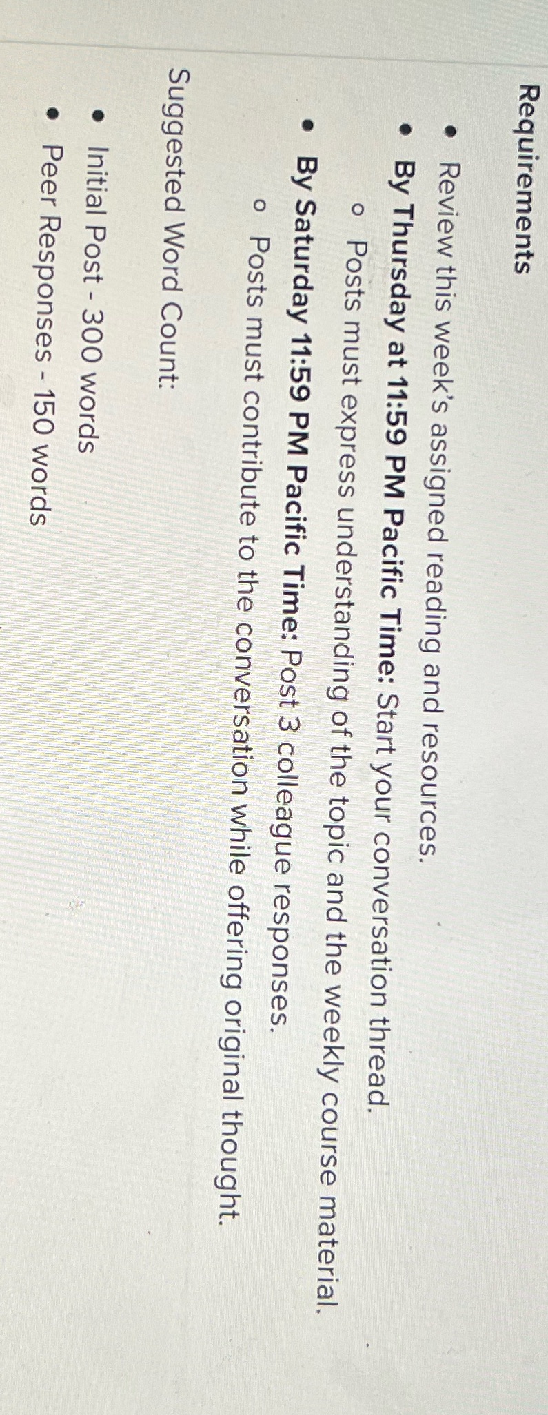 Requirements . Review this week's assigned