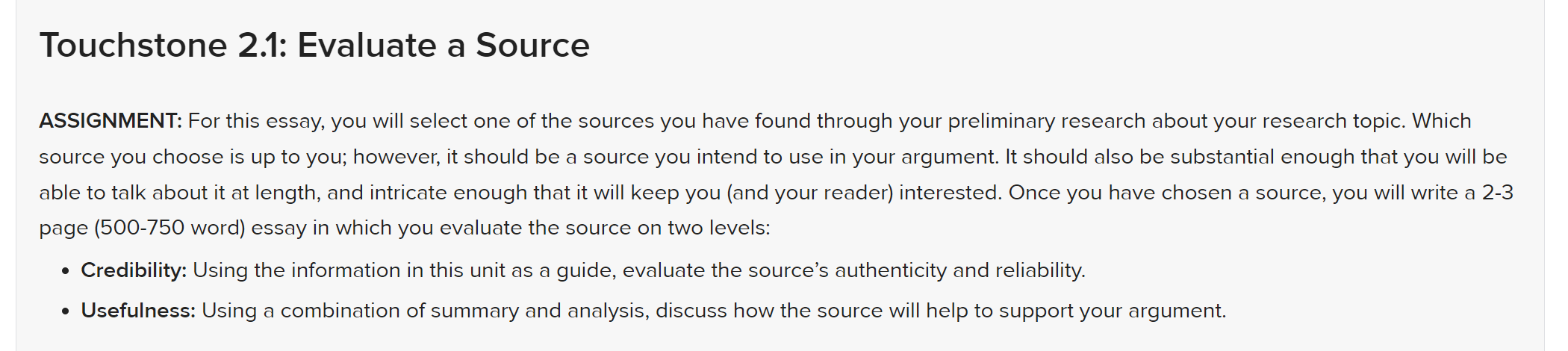 Touchstone 21: Evaluate a Source ASSIGNMENT: For