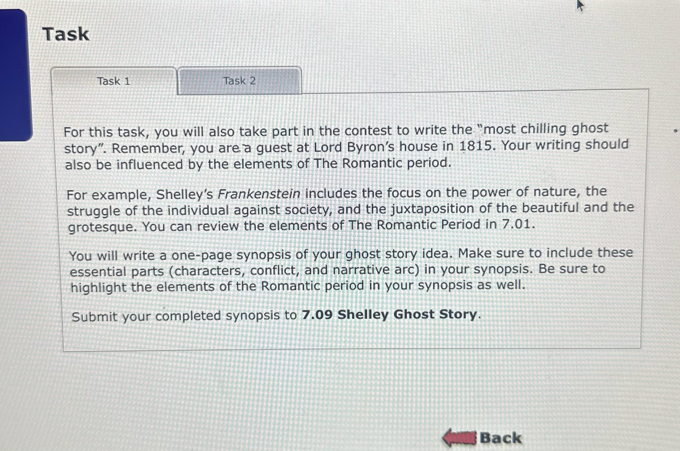 Help need ideas simple fun! Romantic period Task