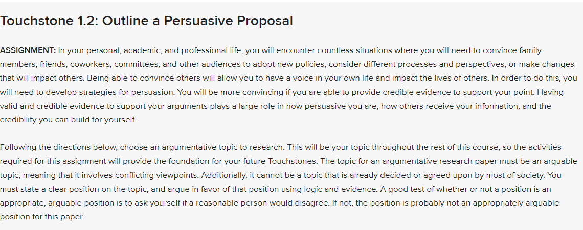 Touchstone 1.2: Outline a Persuasive Proposal