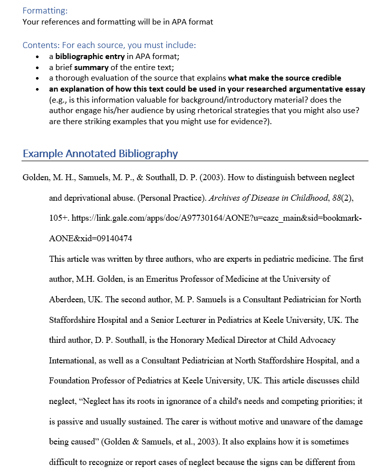 ENG 102 Annotated Bibliography Assignment Purpose