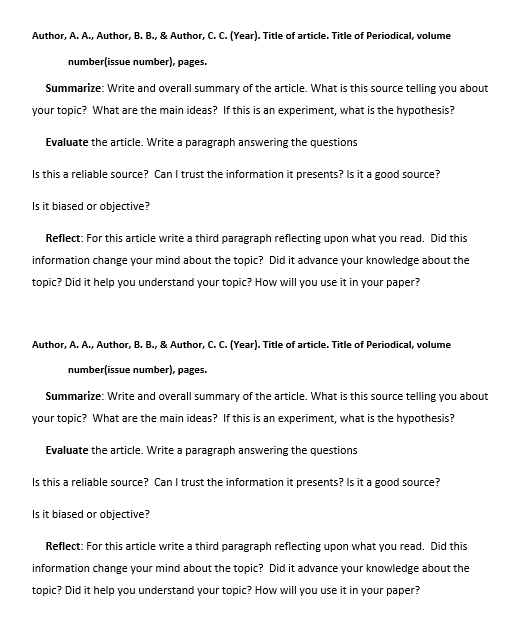 Hi, I need help writing an annotated bibliography