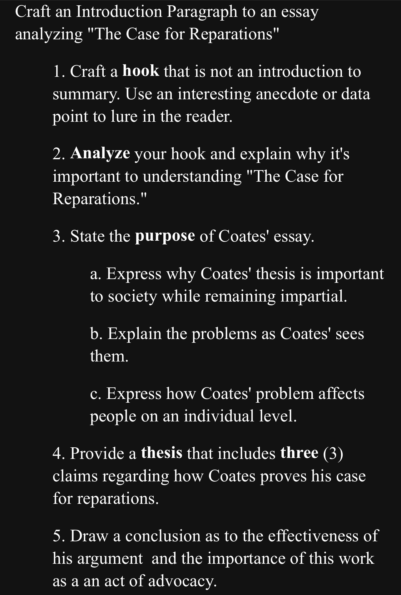 Reference: The Case for Reparations by Ta-Nehisi