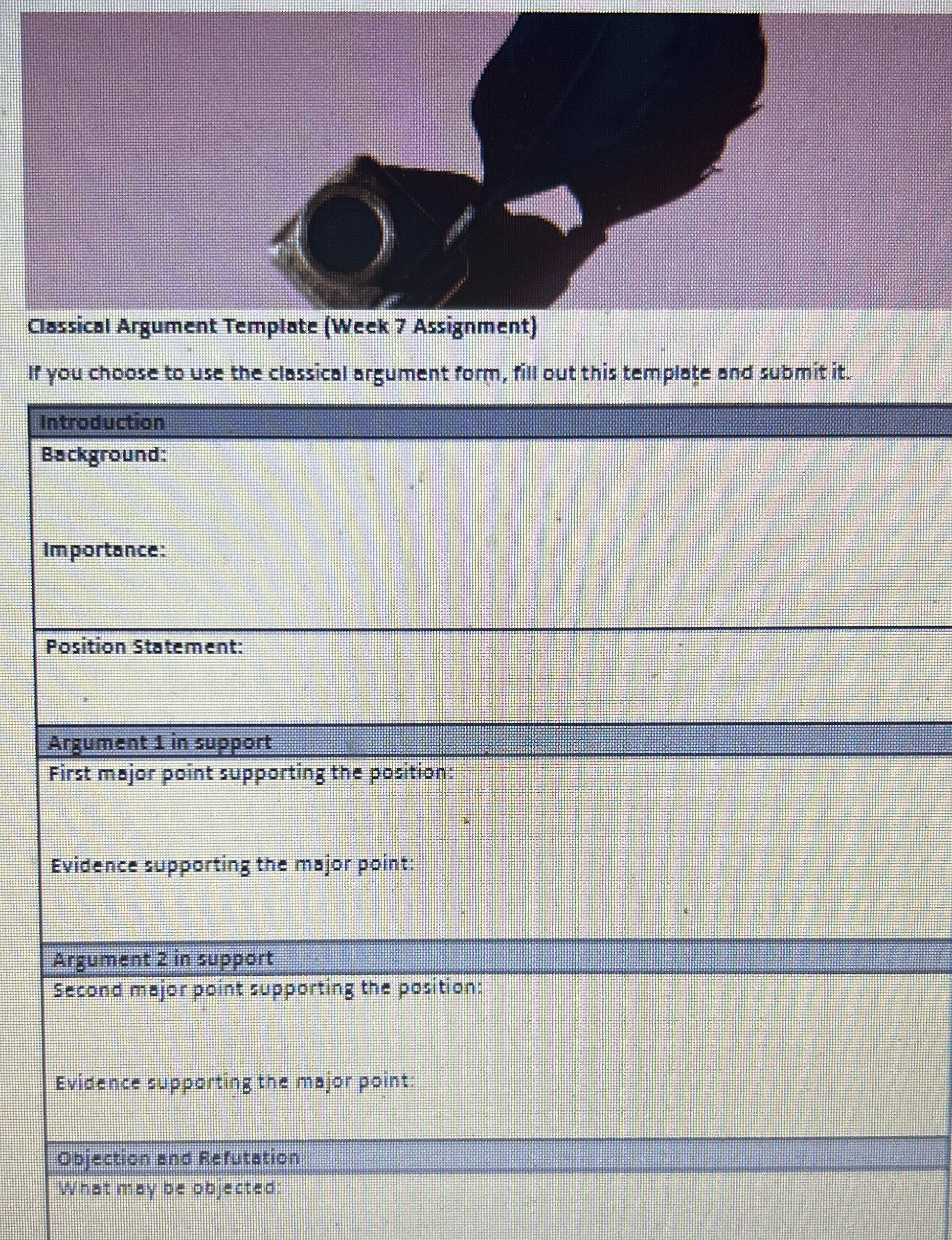 Classical Argument Template (Week 7 Assignment)