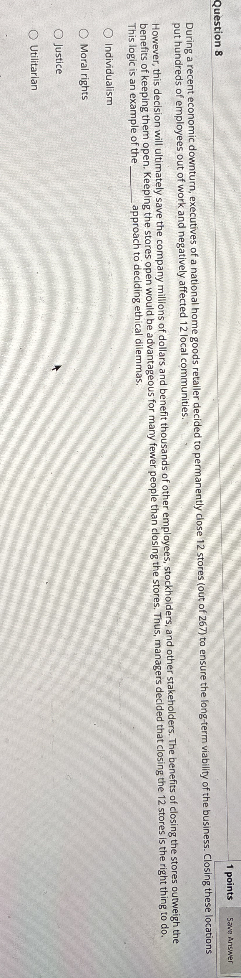 Question 8 1 points Save Answer During a recent