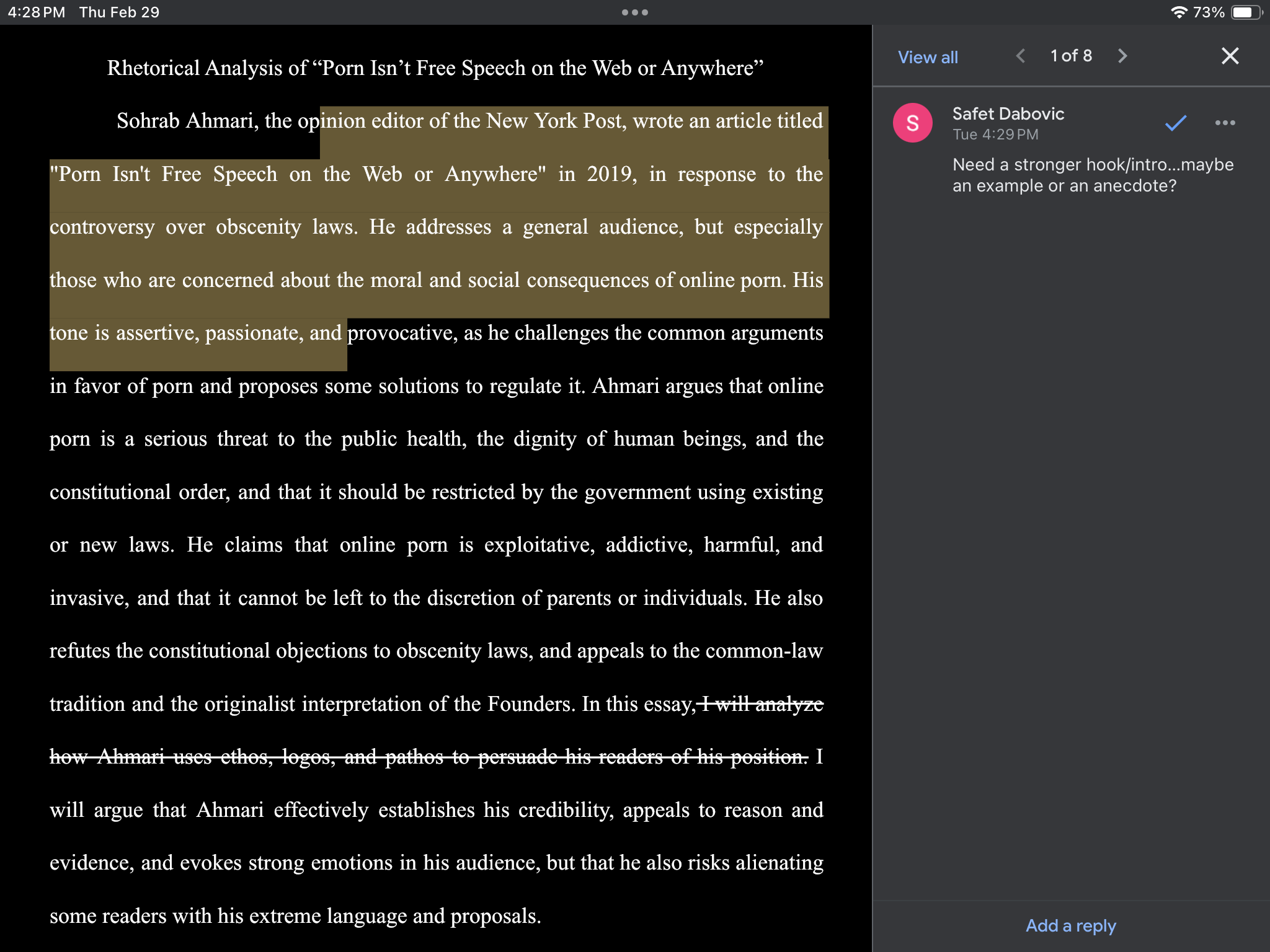 Please help me to revise my first draft for my