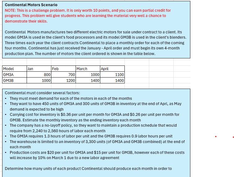 Continental Motors Scenario NOTE: This is a