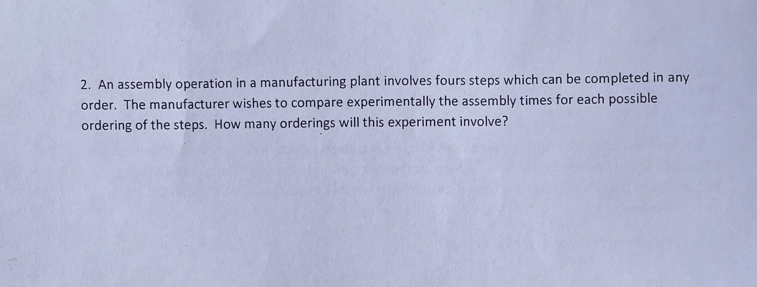 An assembly operation in a manufacturing plant