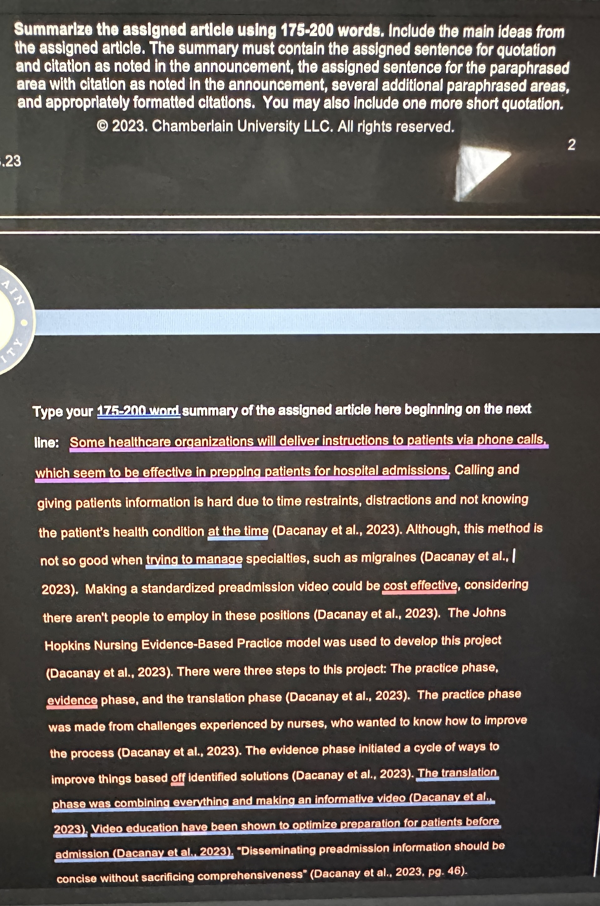 Assigned Article Summary Write a revised version