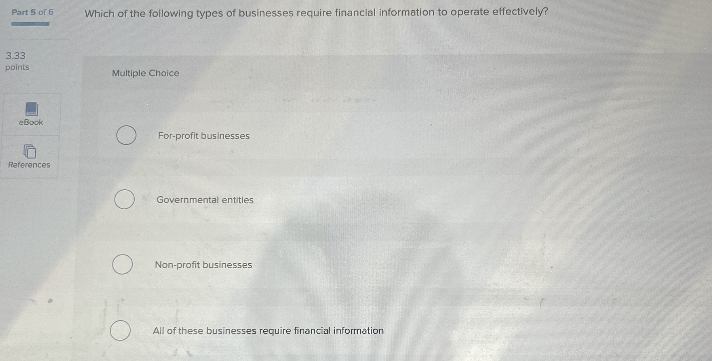 Part 5 of 6 Which of the following types of