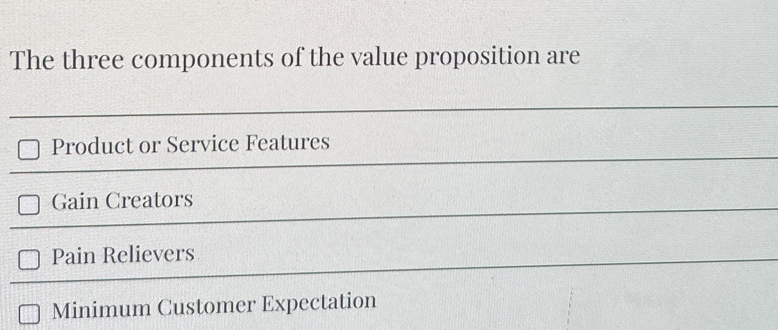 The three components of the value proposition are