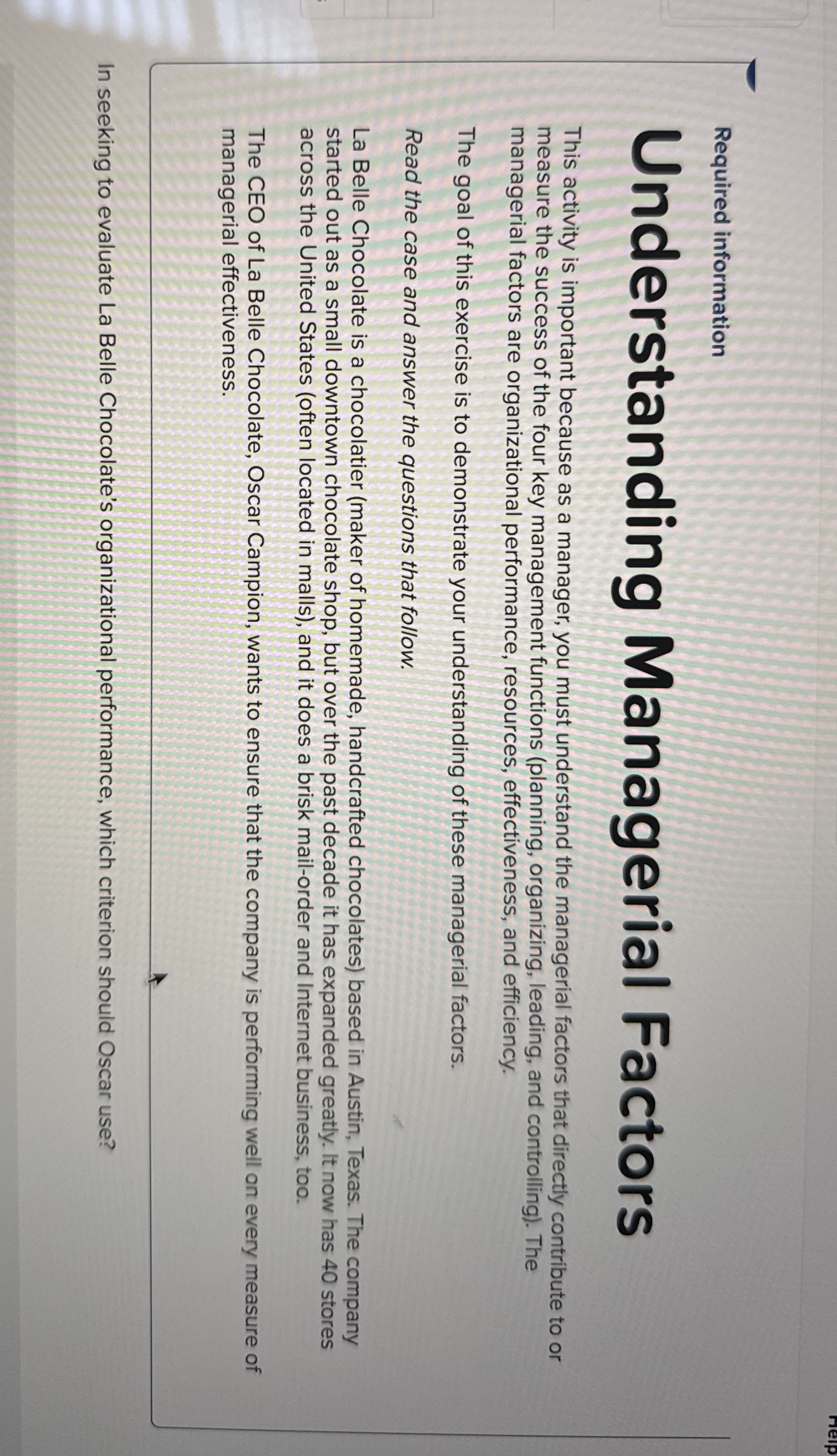 Required information Understanding Managerial