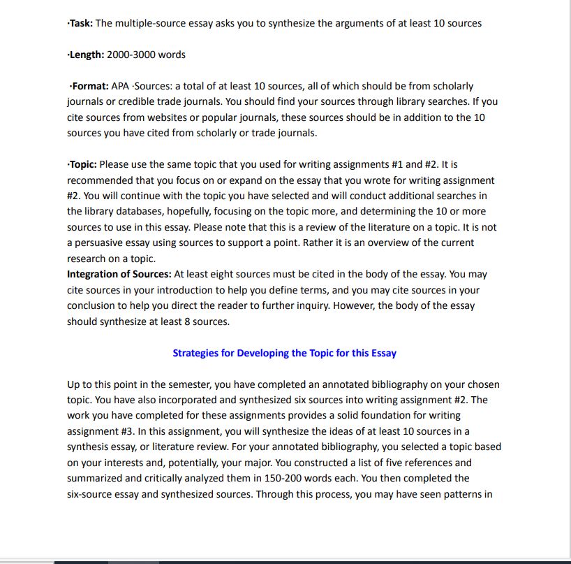 'Task: The multiple-source essay asks you to