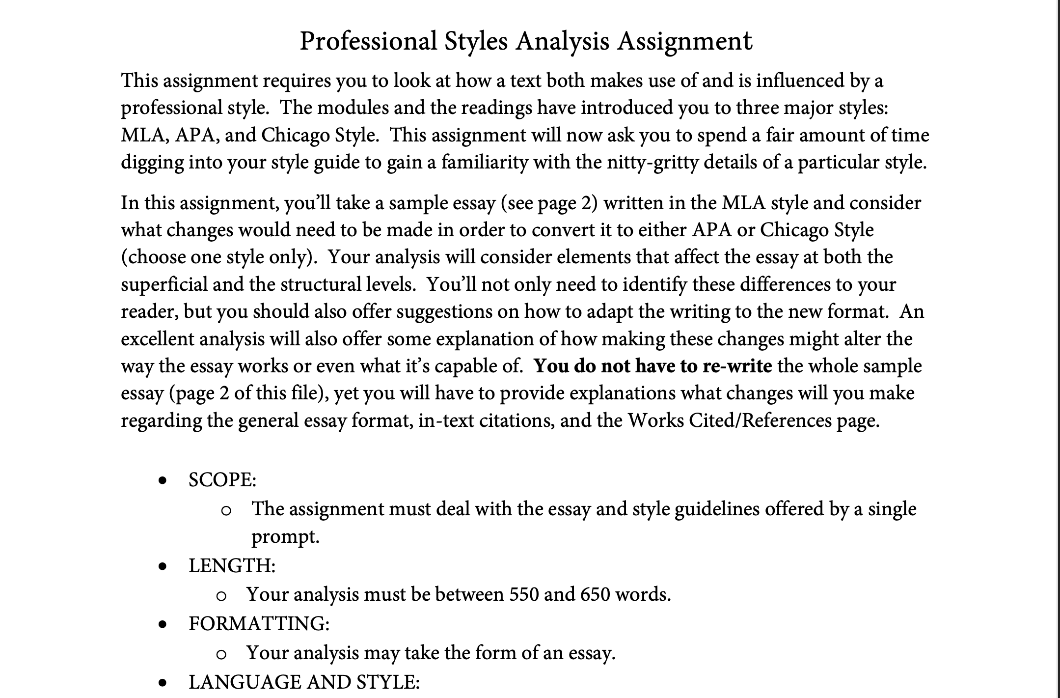 Professional Styles Analysis Assignment This