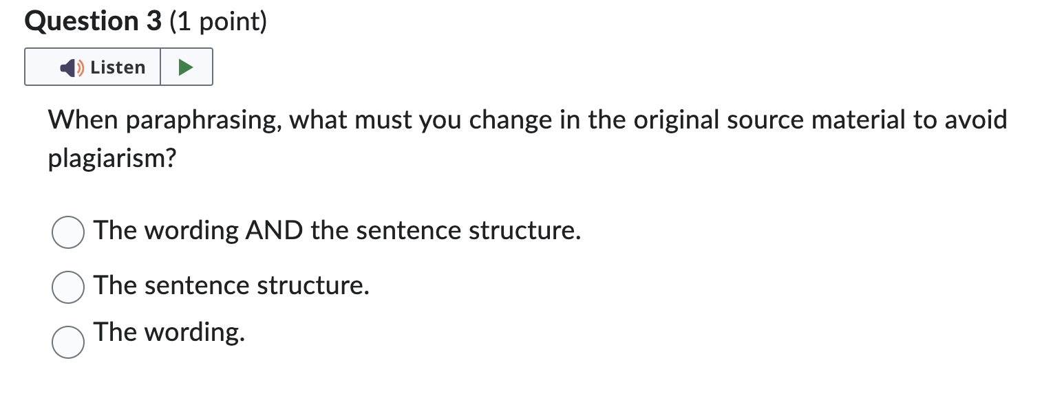 Question 1 (1 point) K The research you include