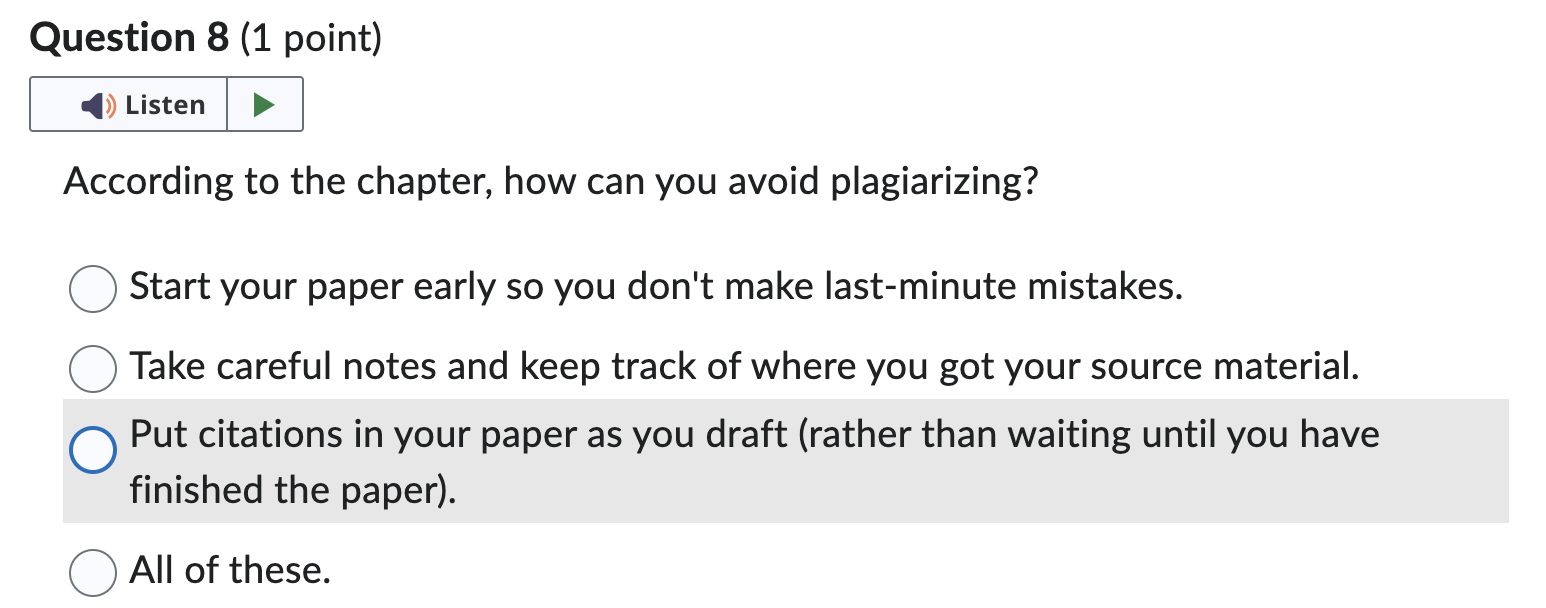Question 1 (1 point) K The research you include