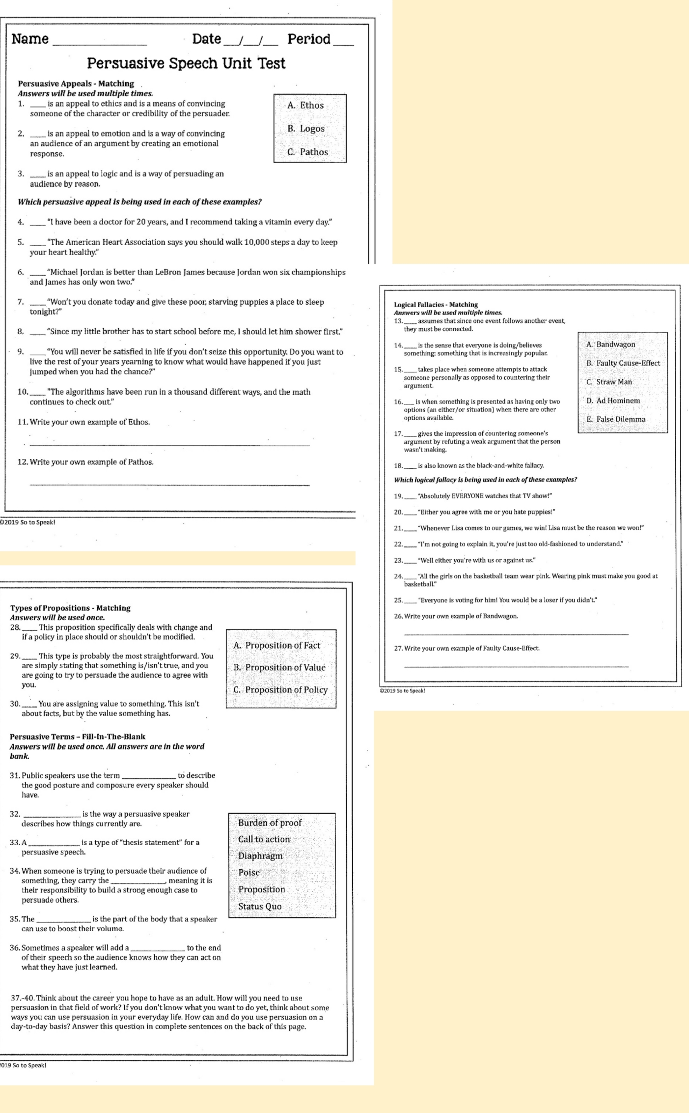 Name . Date_ ; ; Period Persuasive Speech Unit